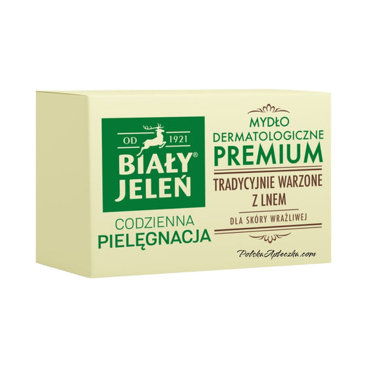 Biały Jeleń Mydło dermatologiczne PREMIUM tradycyjnie warzone z lnem dla skóry wrażliwej 100 g