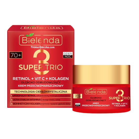 Bielenda, Super Trio Retinol + Vit. C + Kolagen 70+ Gleboko odbudowujacy krem przeciwzmarszczkowy dzien i noc 50ml
