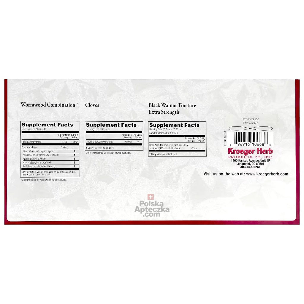 Kroeger Herb Wormwood Kit Wormwood Cloves Black Walnut herbal cleanse program box back