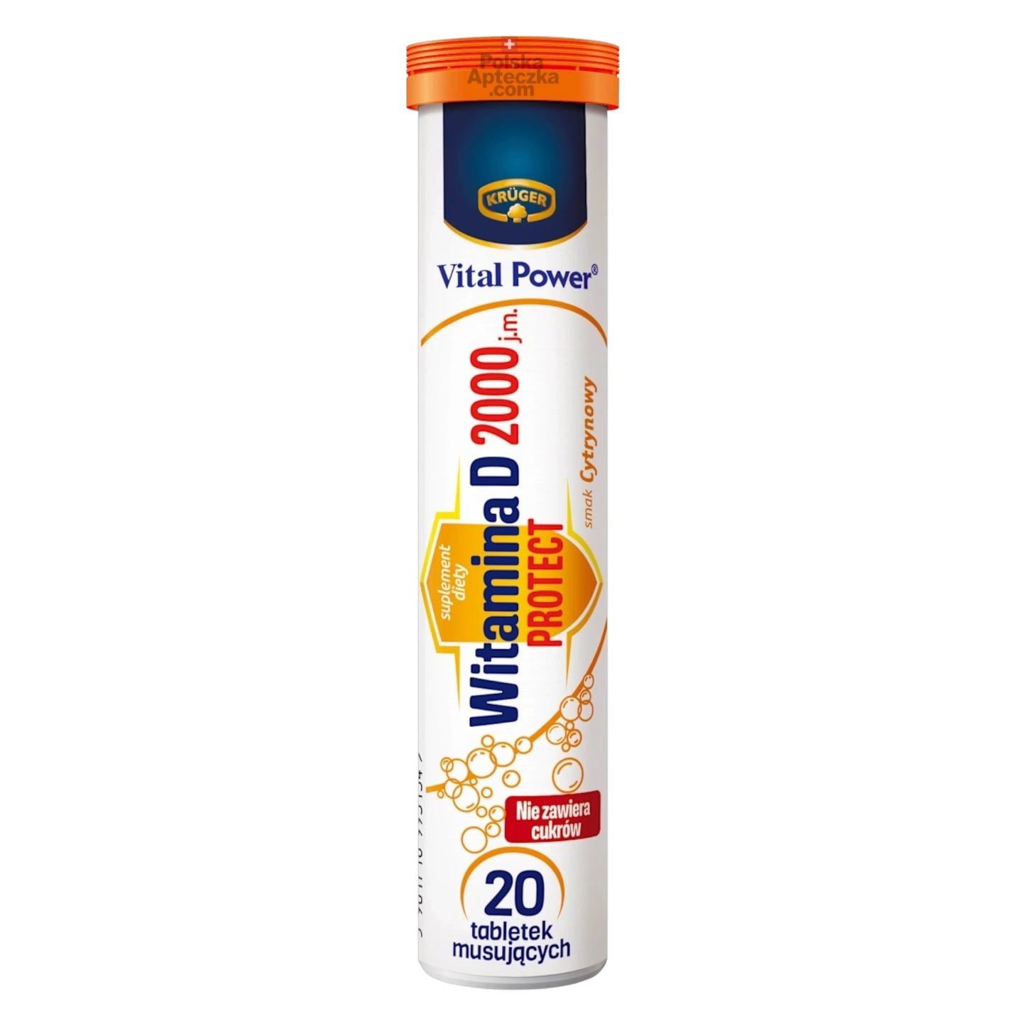 Kruger Vital Power Vitamin D3 2000 IU Effervescent Tablets Lemon Flavor 20 count tube