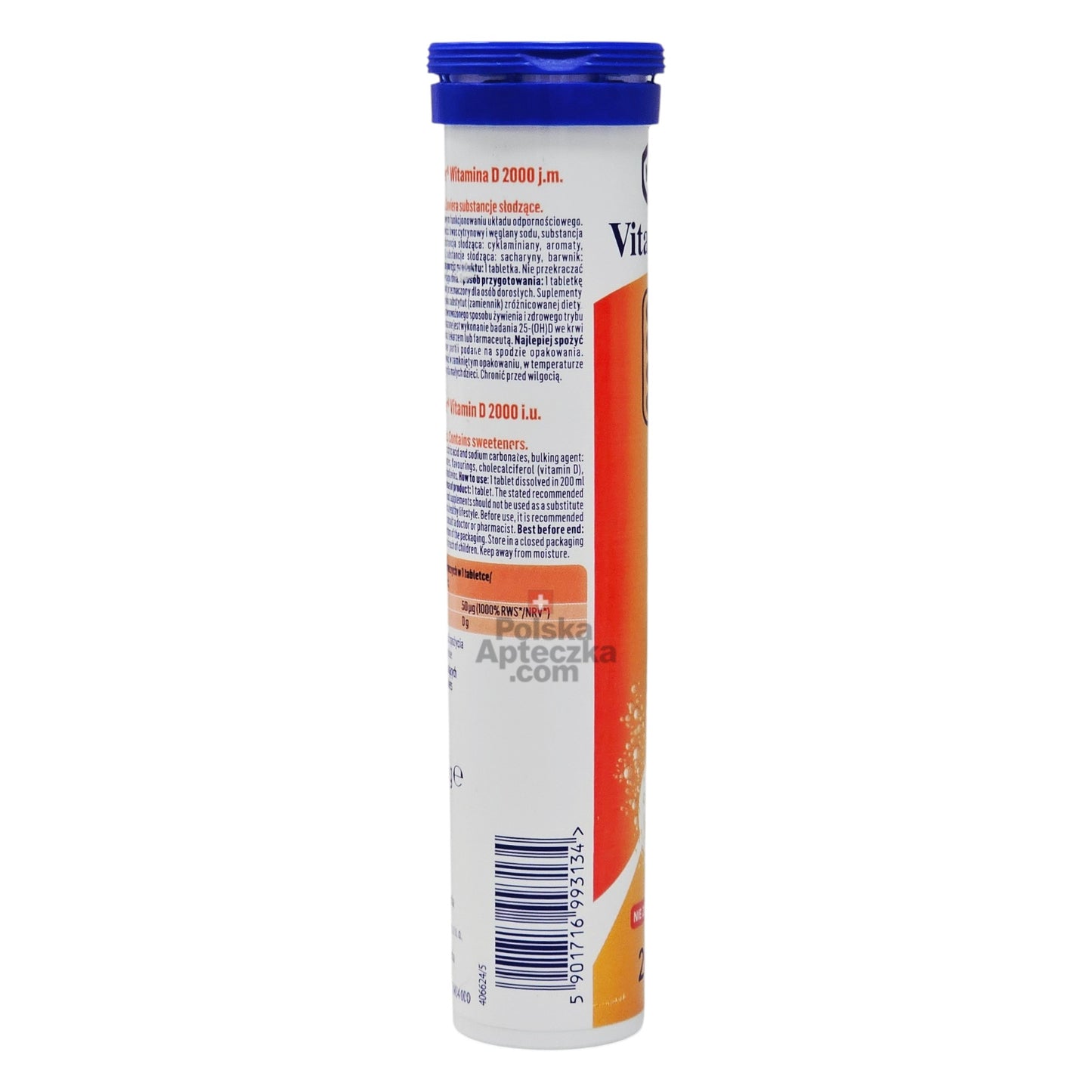 Kruger Vital Power Vitamin D3 2000 IU Effervescent Tablets Lemon Flavor 20 count tube angle