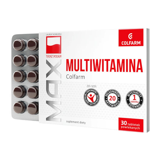 MAX Multiwitamina Colfarm – blister and flat pack with label details