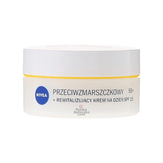 NIVEA 55+ Anti-Wrinkle Day Cream SPF 15 – jar view with yellow stripe