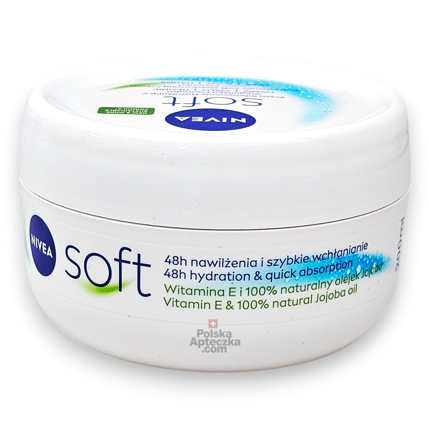 Nivea Soft 200ml moisturizing cream jar side view highlighting 95% naturally derived ingredients