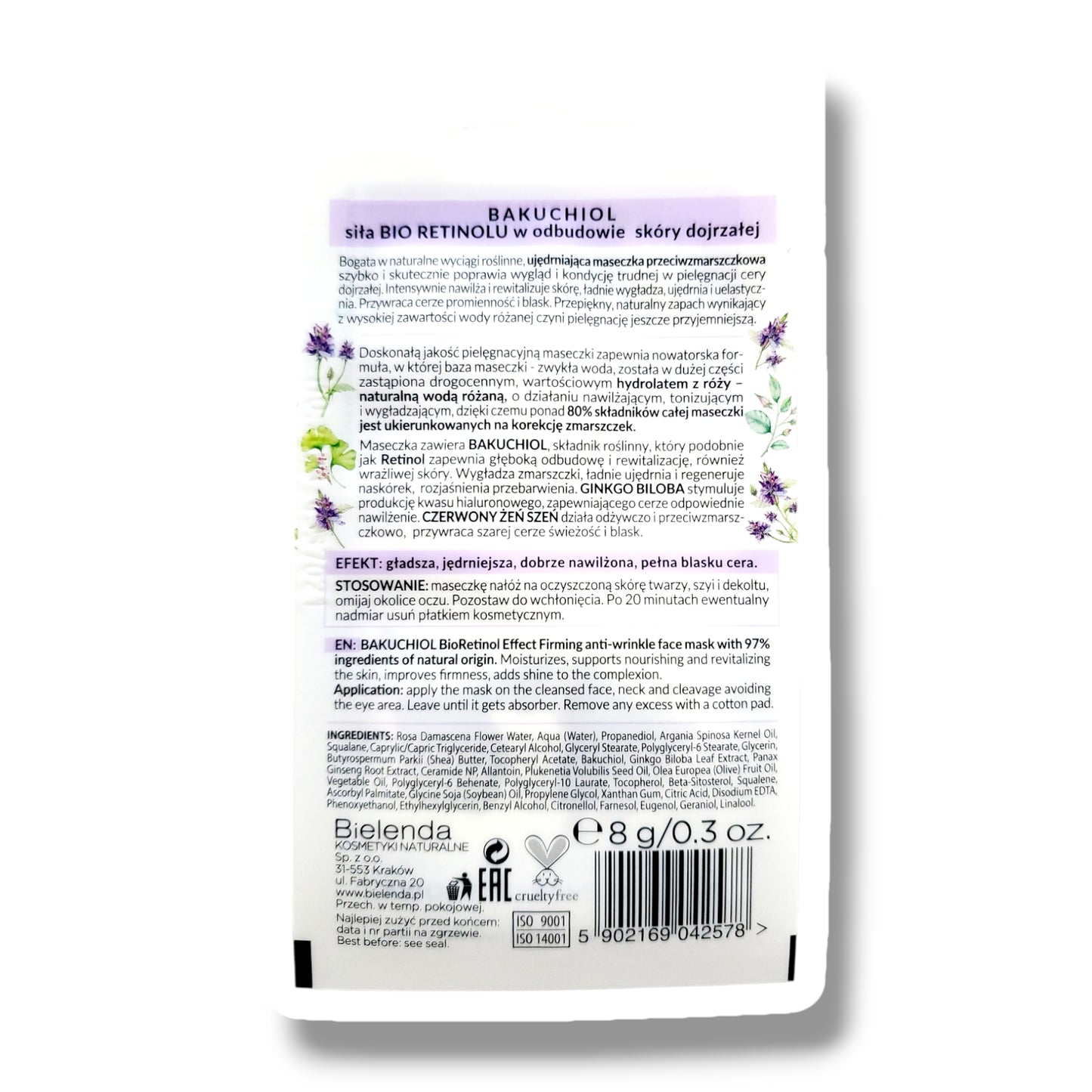 Bielenda, Bakuchiol, Ujedrniajaca maseczka przeciwzmarszczkowa BioRetinol Effect 8 g