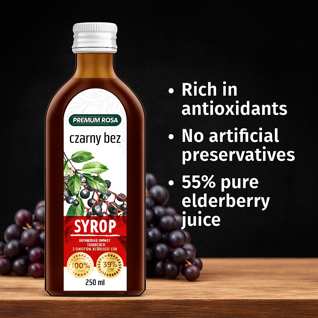 Premium Rosa Czarny Bez Elderberry Syrup 250ml bottle