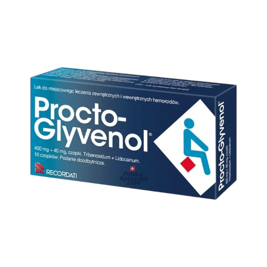 Procto-Glyvenol Suppositories 10pcs – Hemorrhoid Relief with Lidocaine and Tribenoside