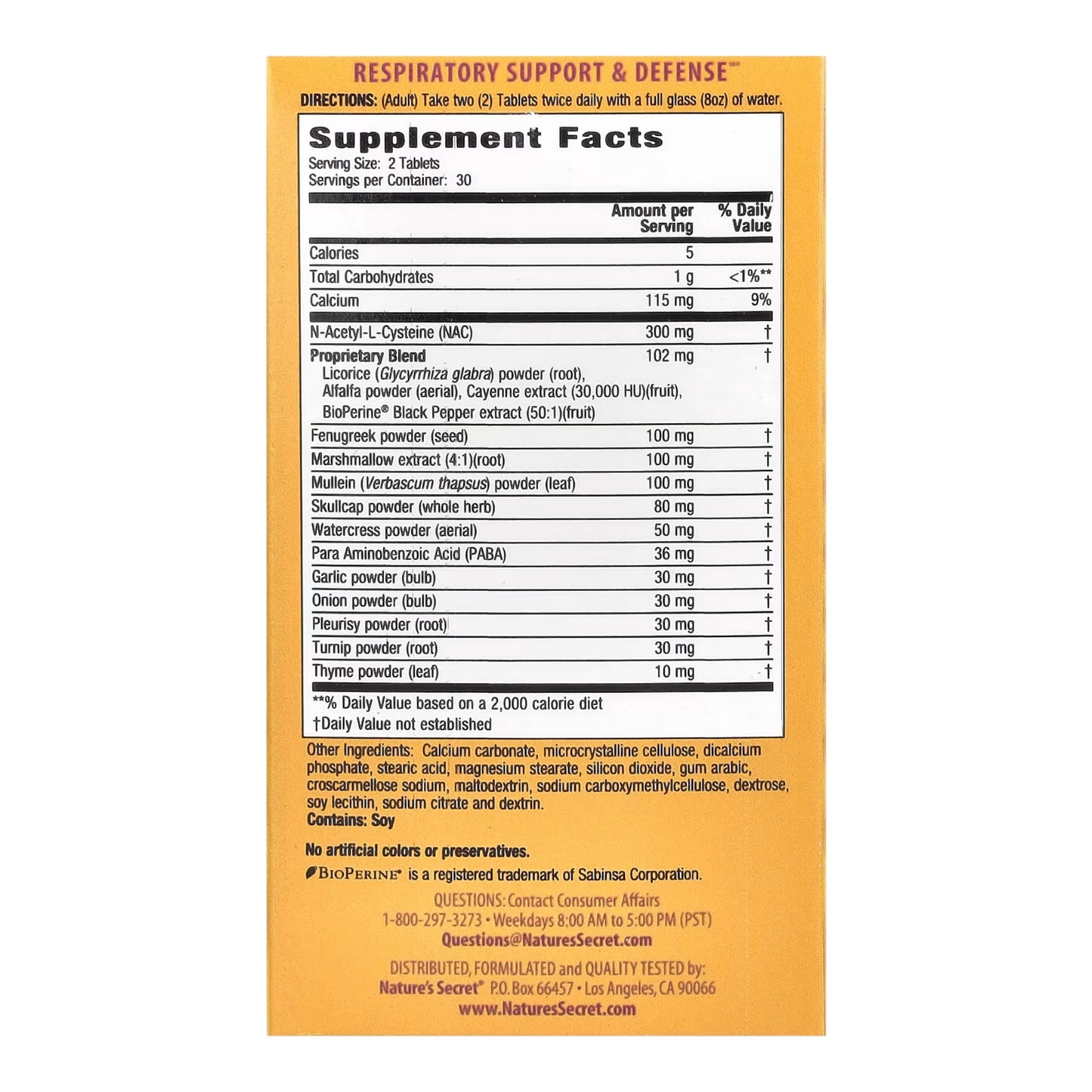 Respiratory Support & Defense with 600mg NAC 60 Tablets bottle