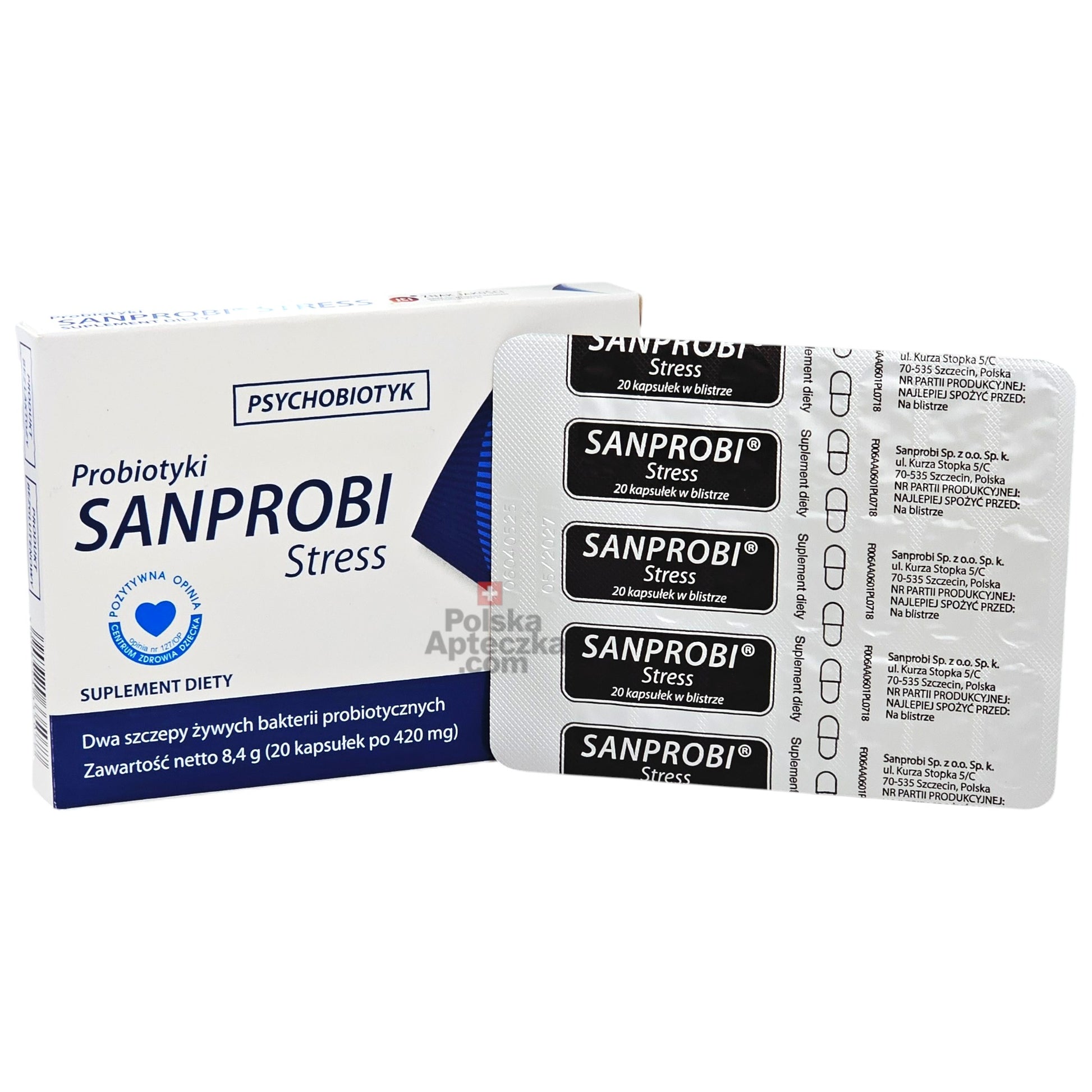 Sanprobi Stress probiotic supplement box with blister pack – 20 capsules