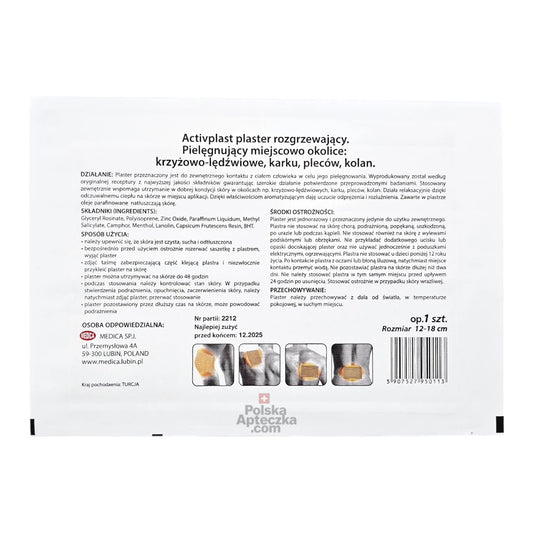 Activplast Heating Patch for back, neck, and joint pain – long-lasting heat therapy with camphor, menthol, and capsaicin