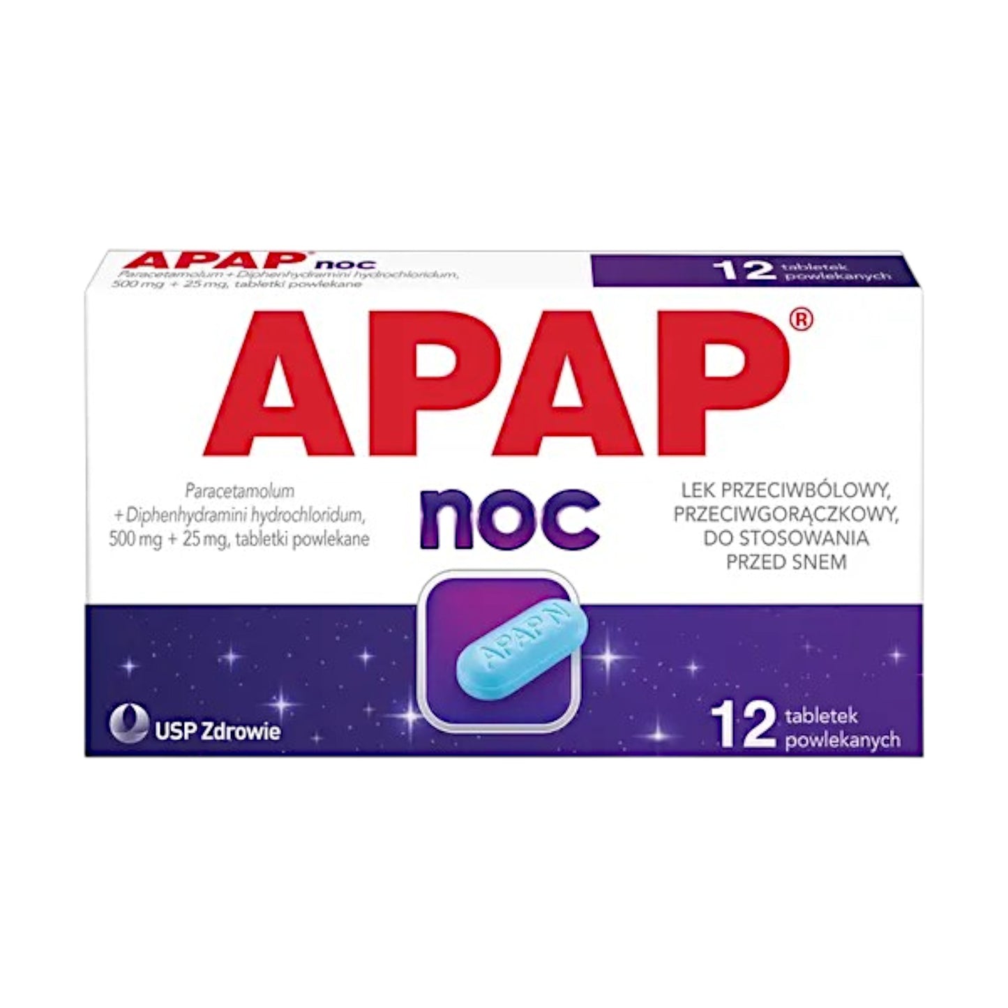 APAP Noc – Nighttime Pain and Fever Relief, 12 Coated Tablets