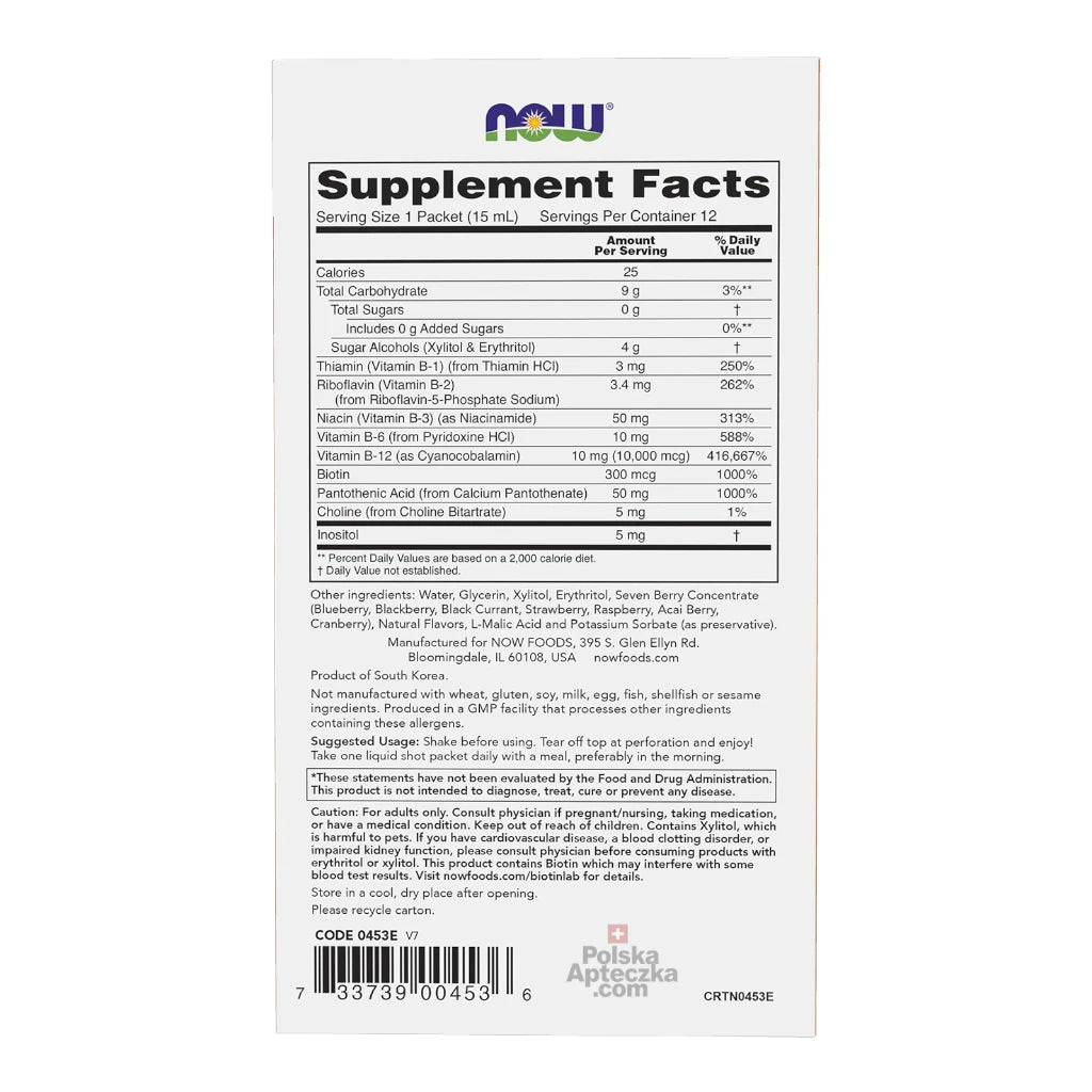 now b-12 shots 10000 mcg 15ml nutrition label and ingredients