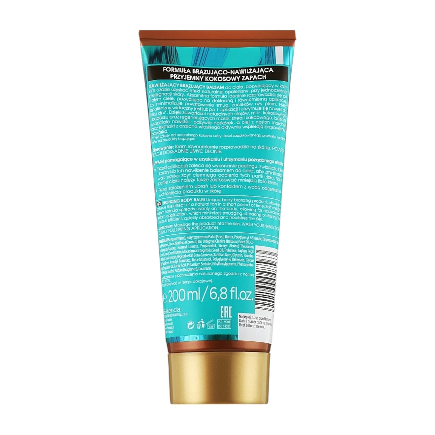 Bielenda Bronzing Coco Body Balm Back – Ingredients and Usage Instructions in Polish and English