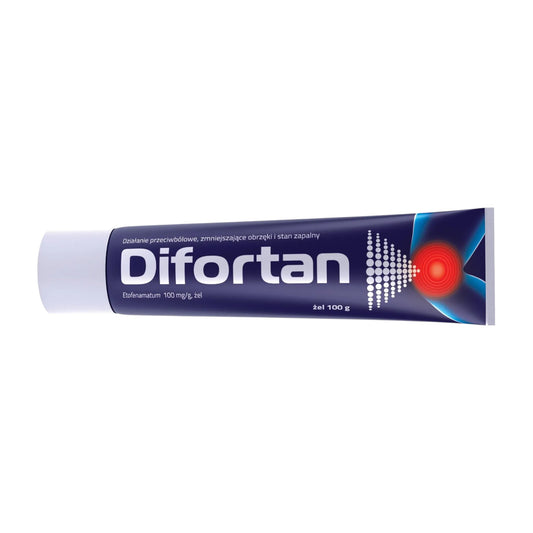 Difortan Gel 100g Tube and Box – Etofenamate Anti-Inflammatory Pain Relief by USP Zdrowie