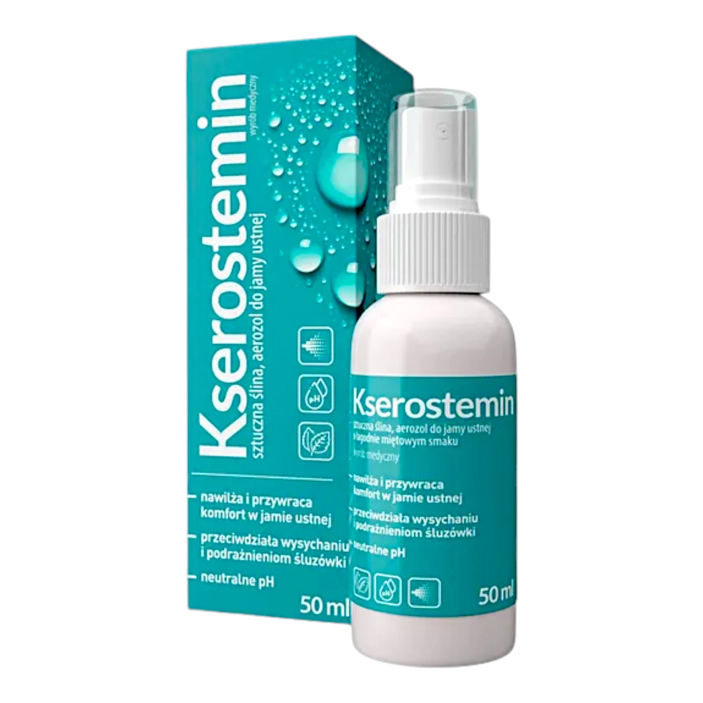 Kserostemin Artificial Saliva Spray – 50ml oral spray for dry mouth relief, mint flavor, pH-balanced, soothing and moisturizing