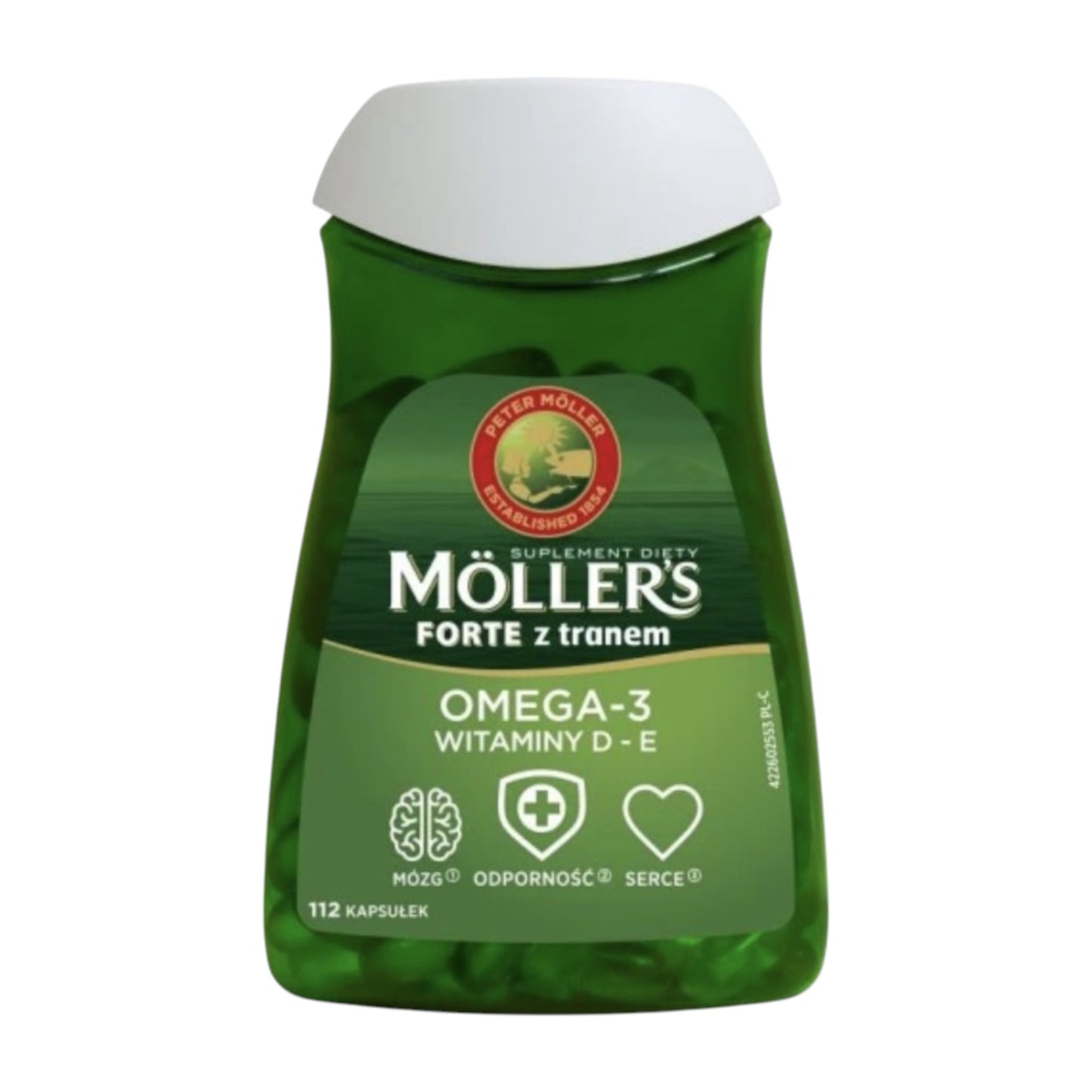 Möller’s Forte with Cod Liver Oil Omega-3 and Vitamins D + E – 112 Capsules – Brain, Heart, and Immune Support Supplement