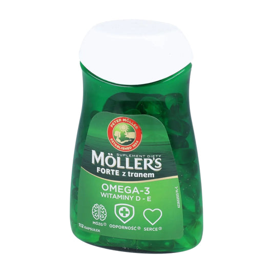 Möller’s Forte with Cod Liver Oil Omega-3 and Vitamins D + E – 112 Capsules – Brain, Heart, and Immune Support Supplement