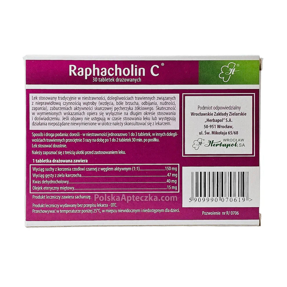 Raphacholin C liver support tablets blister pack - digestive aid supplement