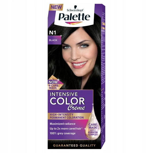 Schwarzkopf Palette Intensive Color Creme N1 Black Hair Dye with Keratin Care Mask