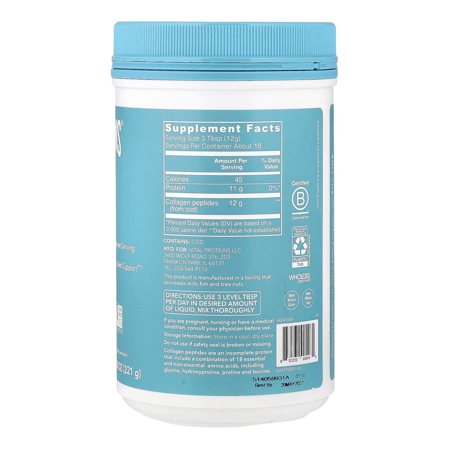 vital proteins marine collagen supplement facts