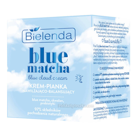 Bielenda Blue Matcha Cloud Cream moisturizing face mousse with squalane and prebiotics 97% natural origin