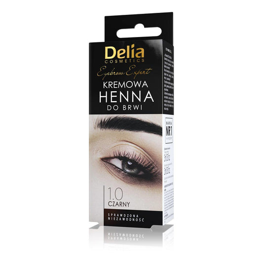 Delia Cosmetics Eyebrow Expert Cream Henna 1.0 Black – Long-lasting eyebrow tinting kit for home use