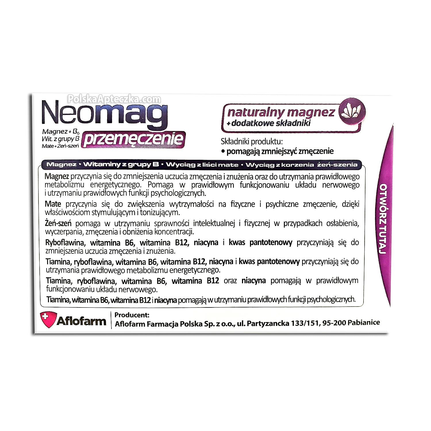 NeoMag Fatigue Tablets Magnesium B Vitamins Zinc Mate ingredients