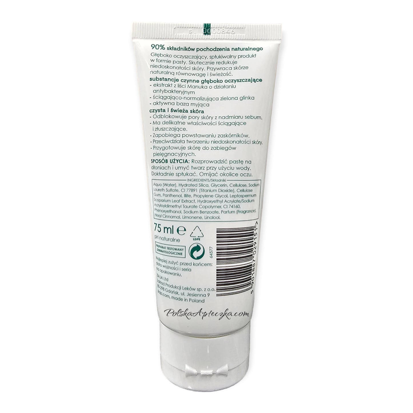 Ziaja, Oczyszczanie skóry normalnej, tłustej i mieszanej liście manuka pasta do głębokiego oczyszczania twarzy 75ml