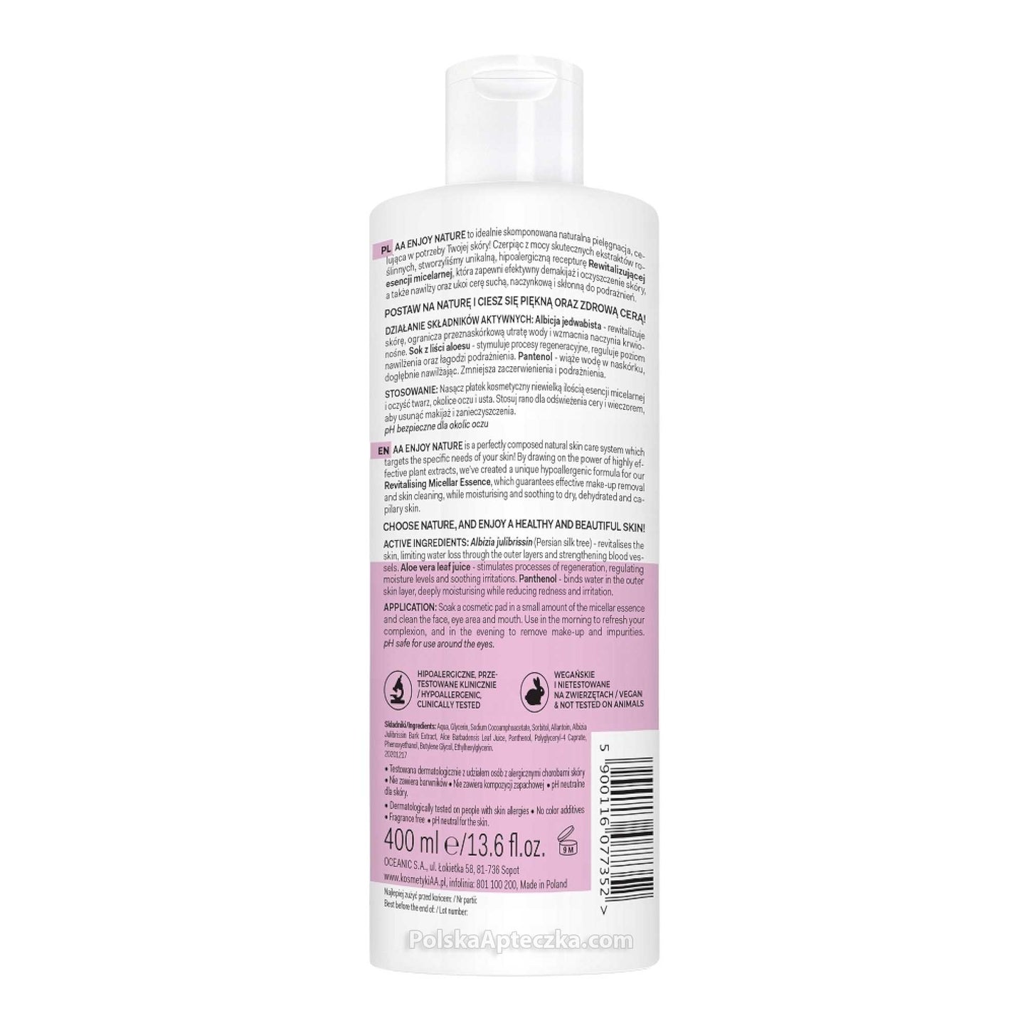 AA Oceanic, Enjoy Nature ALBICJA Rewitalizujacy plyn micelarny do demakijazu cera sucha 400 ml