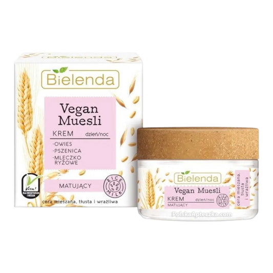 Bielenda, Vegan Muesli, krem matujący owies, prszenica, mleczko ryżowe na dzien i noc 50 g