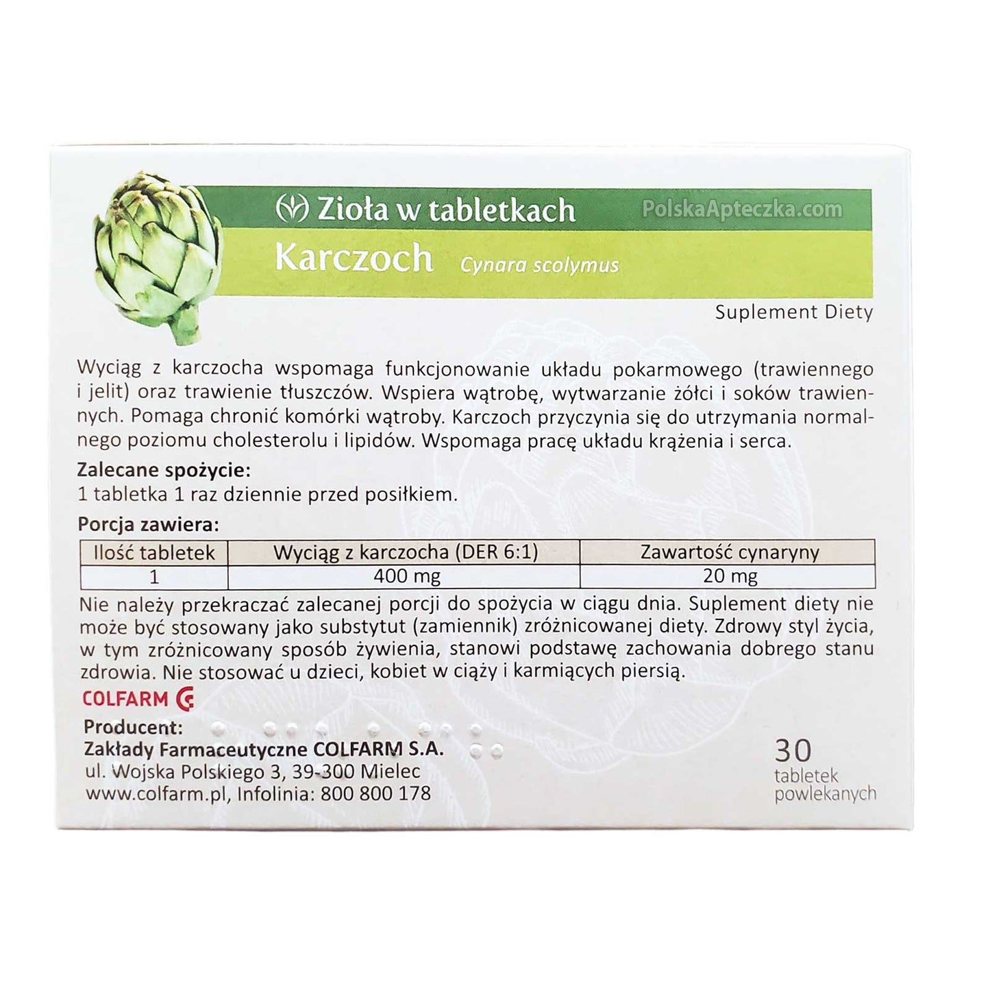 Karczoch 30 tabletek, Colfarm