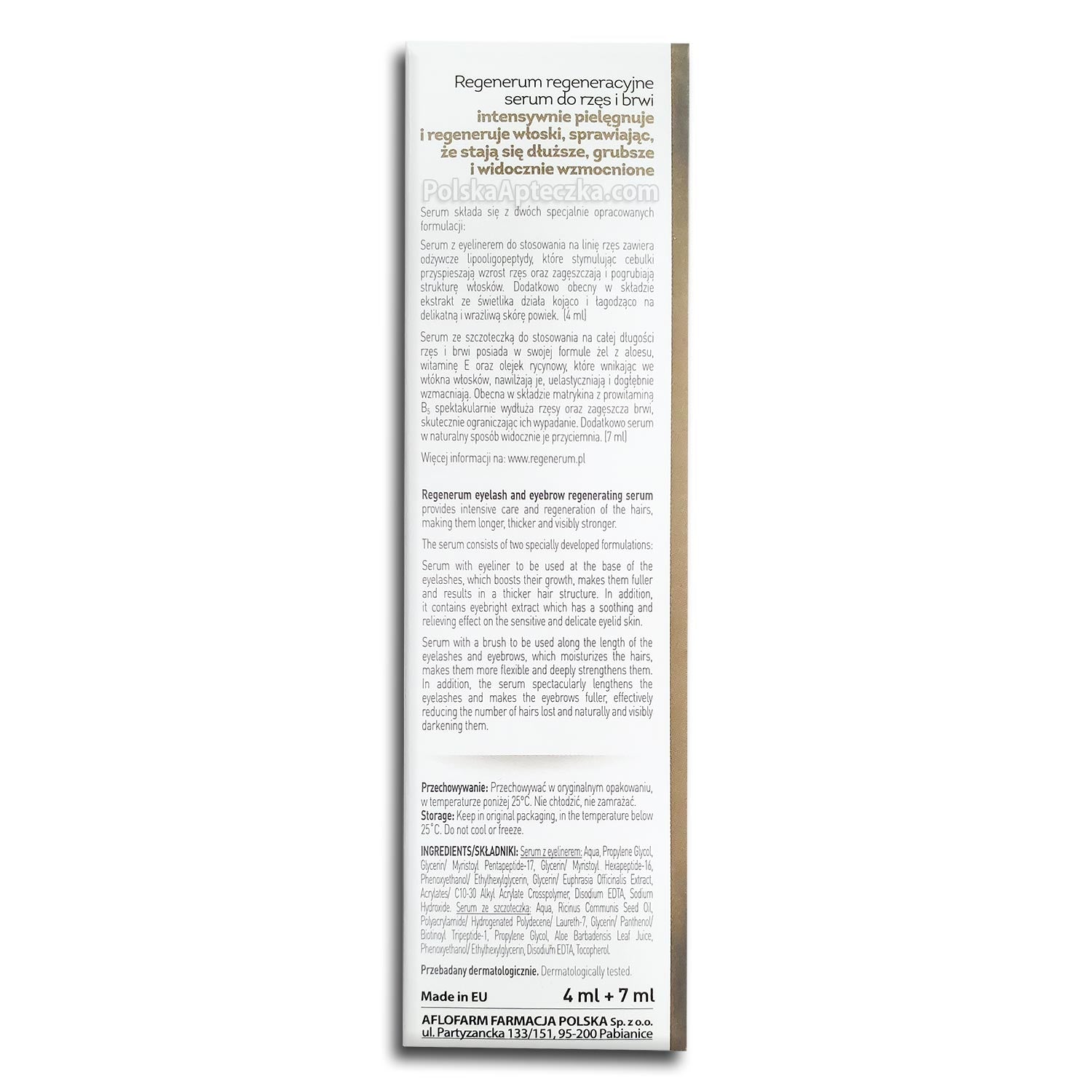 Regenerum Eyelash & Eyebrow Serum – Biotin and Arginine formula for lash and brow growth, 4ml