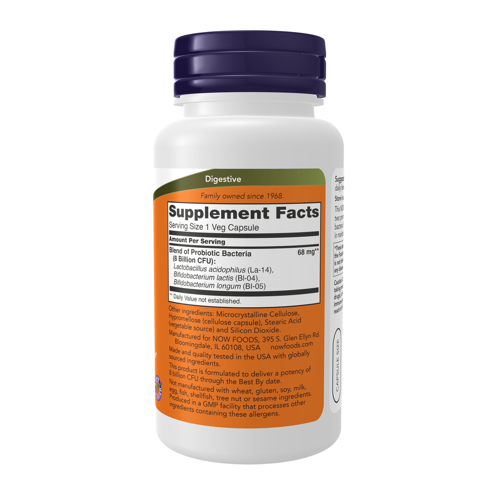 NOW Foods 8 Billion Acidophilus & Bifidus - 120 Veg Capsules – Right label / Etykieta producenta