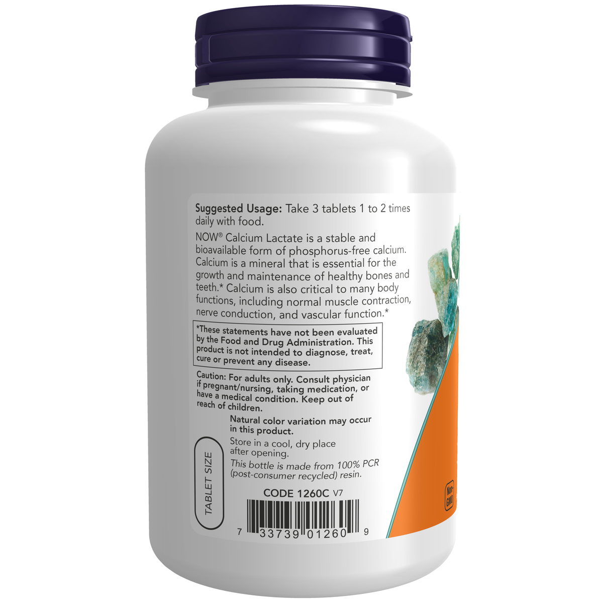 NOW Foods Calcium Lactate - 250 Tablets – Label details / Etykieta producenta