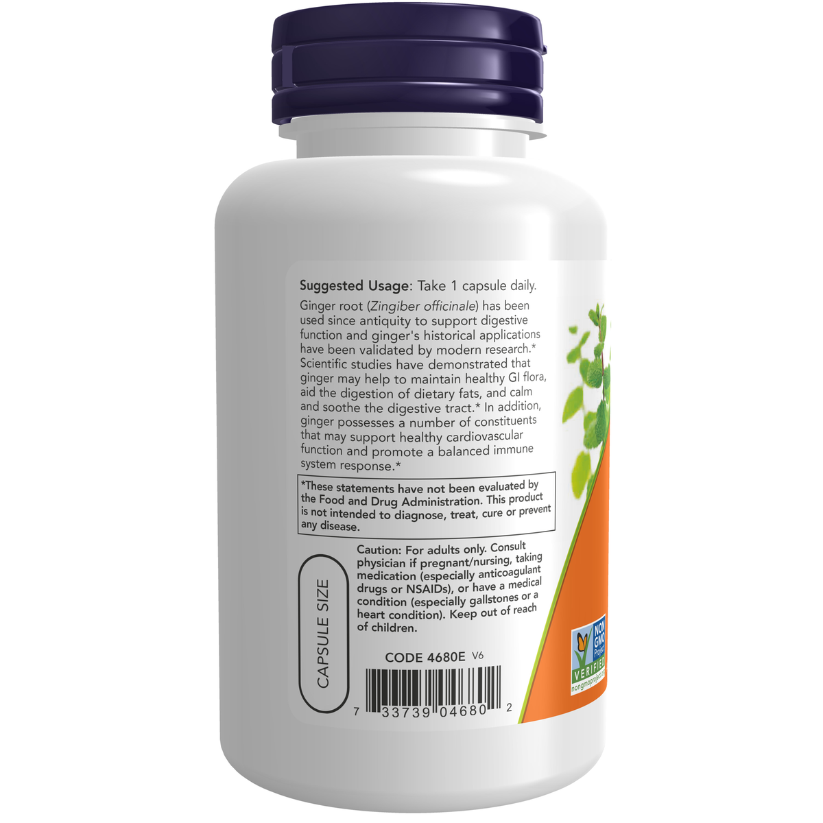 NOW Foods Ginger Root 550 mg - 100 Veg Capsules – Label details / Etykieta producenta