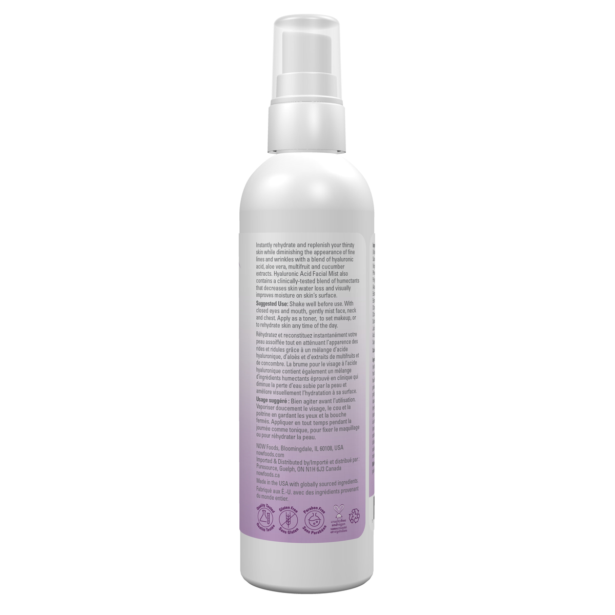 NOW Foods Hyaluronic Acid Facial Mist - 4 fl. oz. – Label details / Etykieta producenta