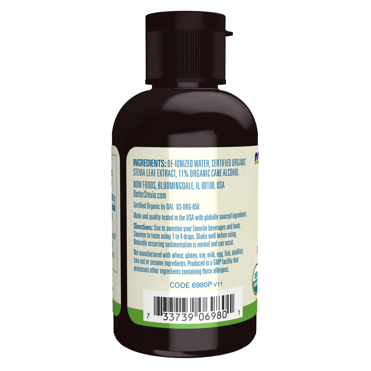 NOW Foods BetterStevia® Liquid, Organic - 2 fl. oz. – Label details / Etykieta producenta