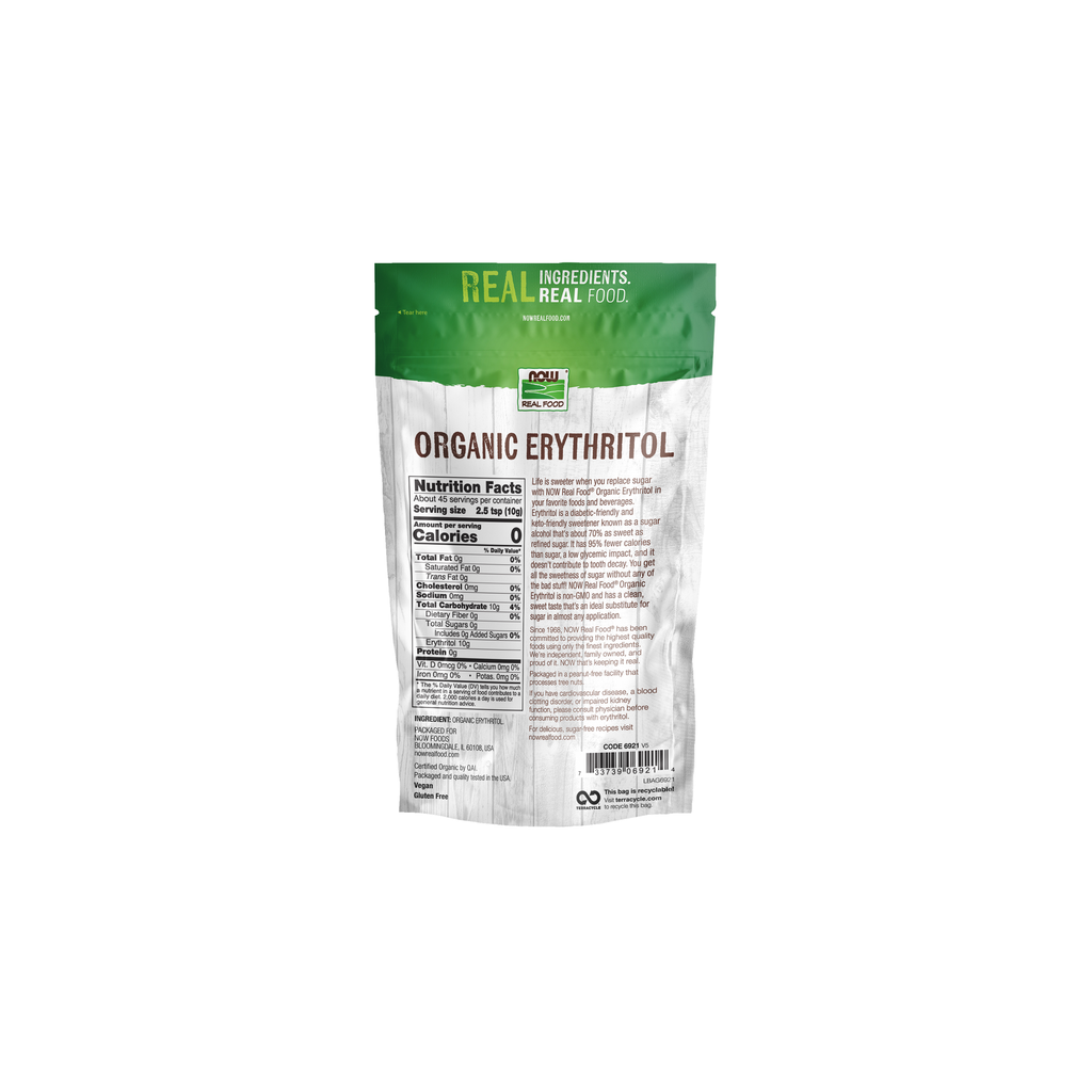 NOW Foods Erythritol, Organic - 1 lb. – Back label / Etykieta producenta