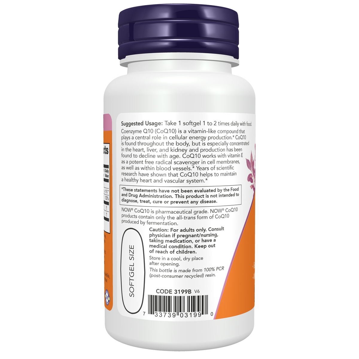 NOW Foods CoQ10 400 mg - 30 Softgels – Left label / Etykieta producenta