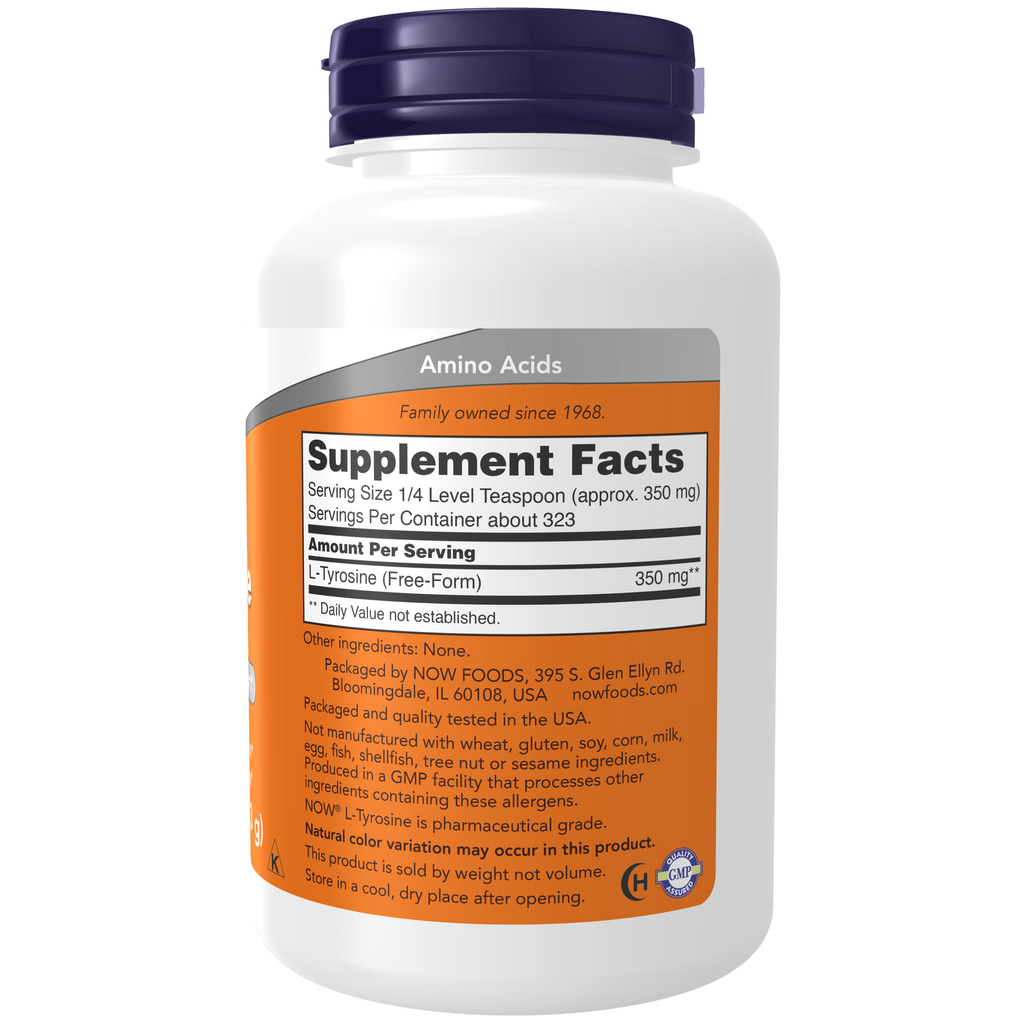 NOW Foods L-Tyrosine - 4 oz. Powder – Label details / Etykieta producenta