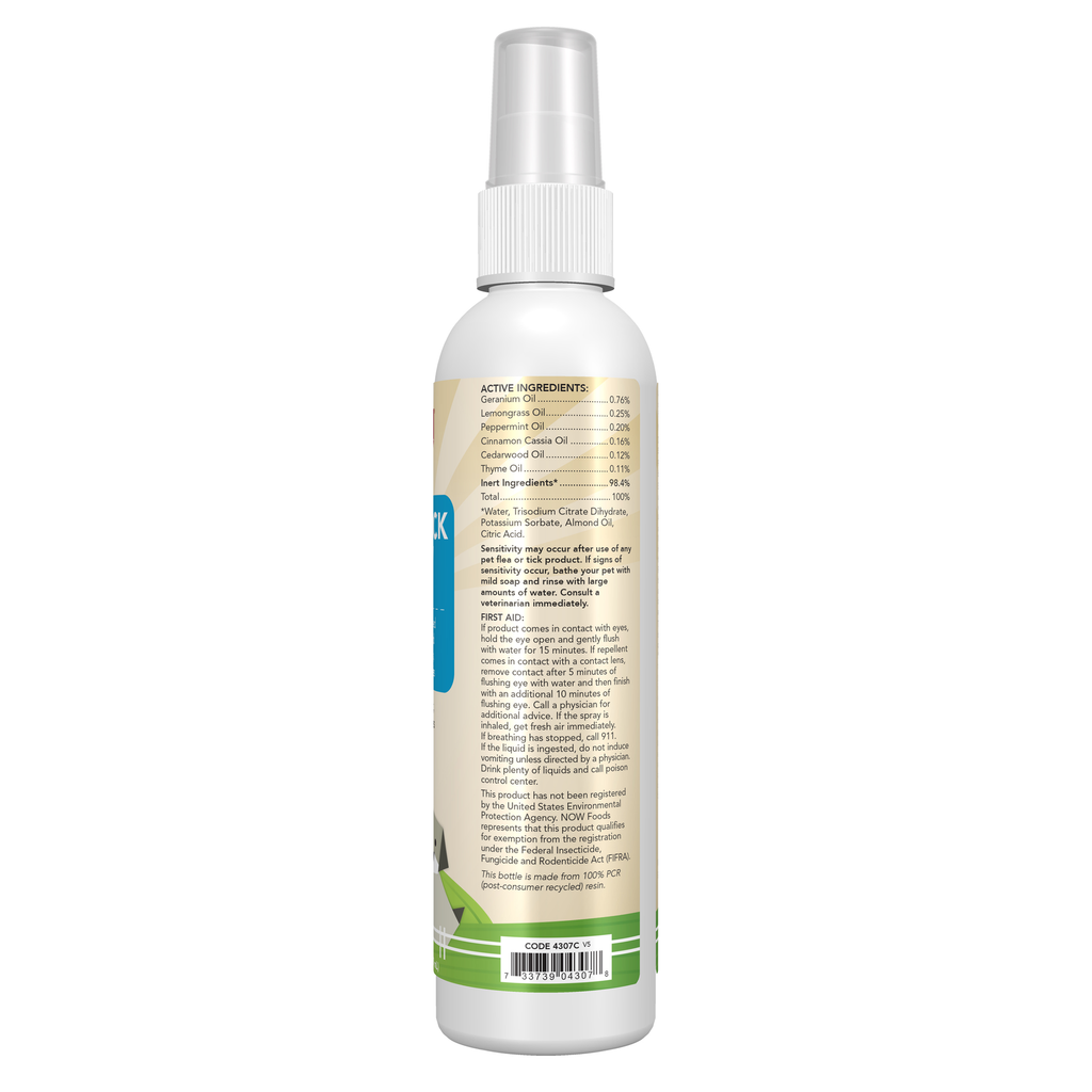 NOW Foods NOW Pets Flea & Tick Spray for Dogs - 8 fl. oz. – Right label / Etykieta producenta
