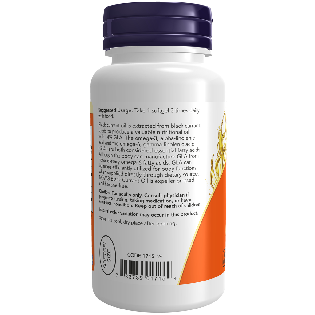 NOW Foods Black Currant Oil 500 mg - 100 Softgels – Label details / Etykieta producenta