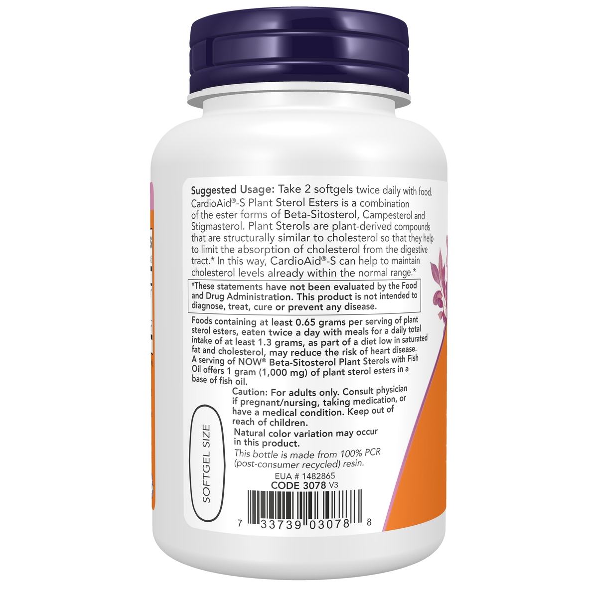 NOW Foods Beta-Sitosterol Plant Sterols - 90 Softgels – Left label / Etykieta producenta