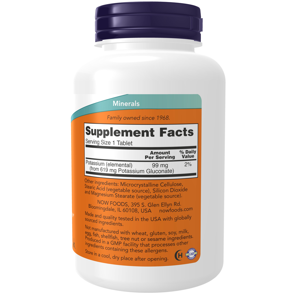 NOW Foods Potassium Gluconate 99 mg Vegetarian - 250 Tablets – Label details / Etykieta producenta