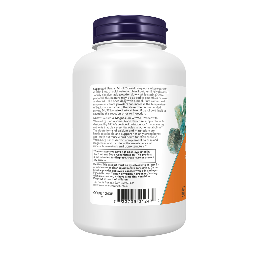 NOW Foods Calcium & Magnesium Powder - 8 oz. – Left label / Etykieta producenta