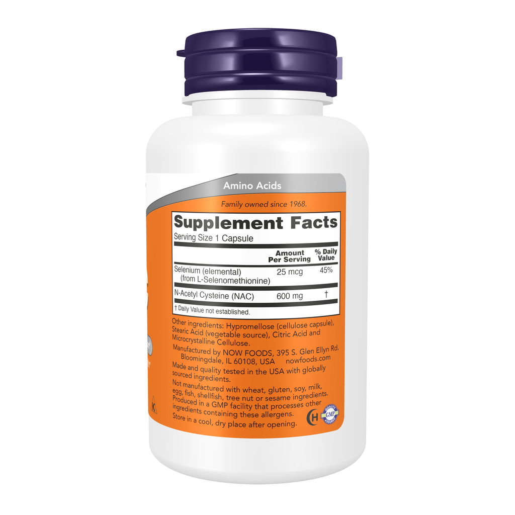NOW Foods NAC 600 mg - 100 Capsules – Right label / Etykieta producenta