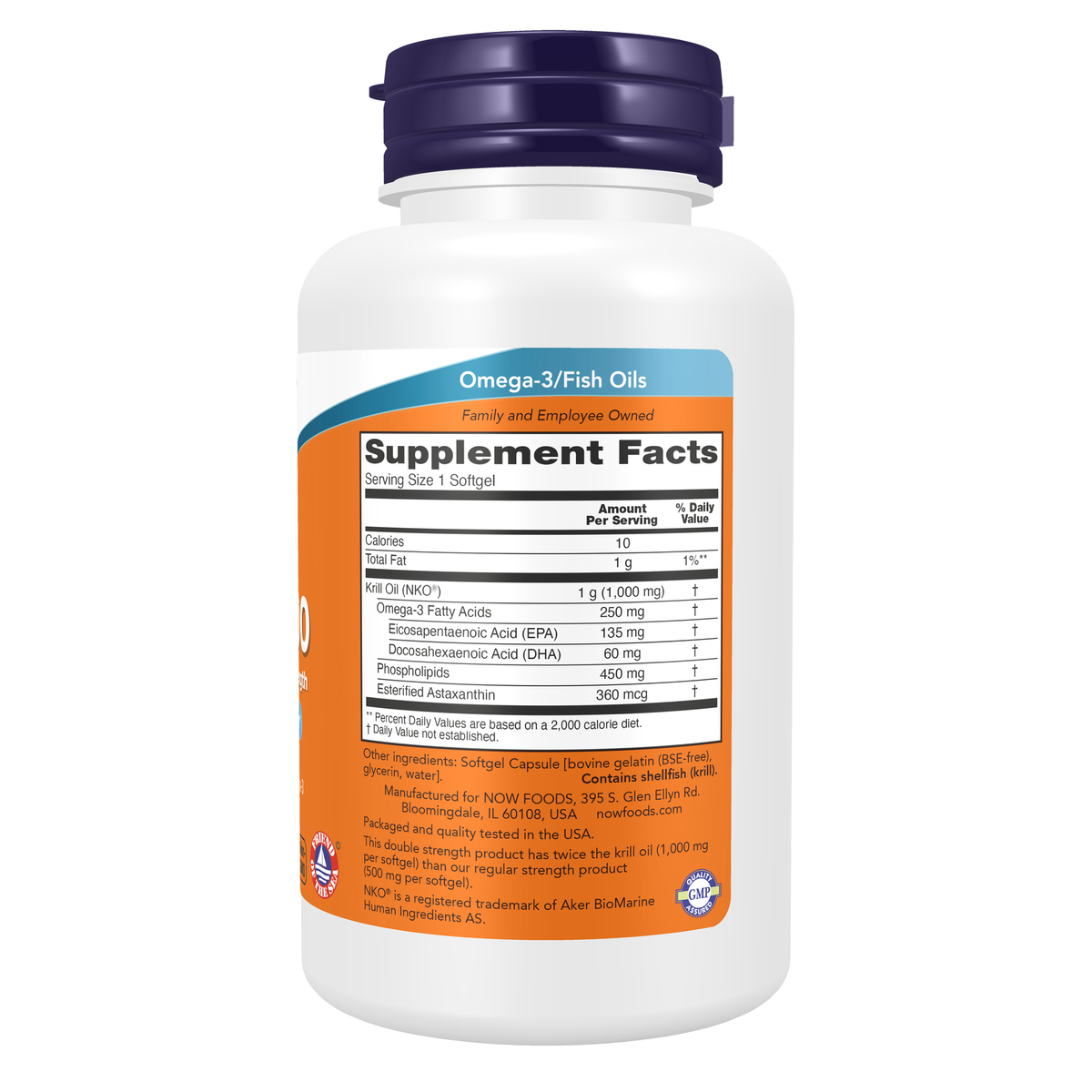 NOW Foods Krill 1000, Double Strength 1000 mg - 60 Softgels – Right label / Etykieta producenta