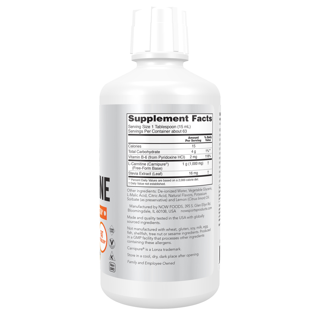 NOW Foods L-Carnitine Liquid 1000 mg, Citrus - 32 fl. oz. – Right label / Etykieta producenta