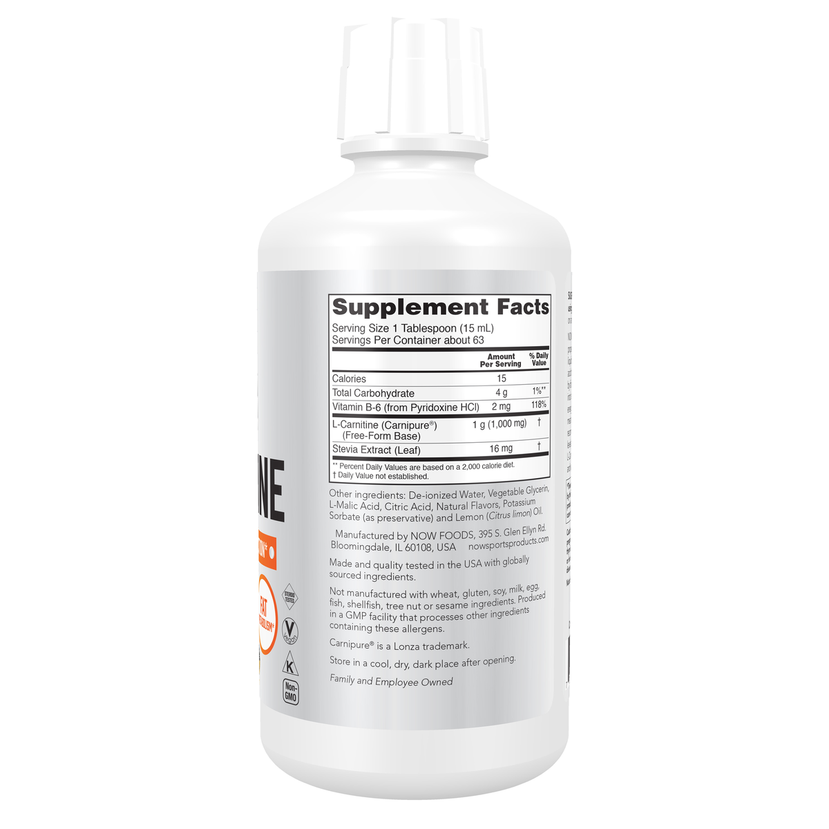 NOW Foods L-Carnitine Liquid 1000 mg, Citrus - 32 fl. oz. – Right label / Etykieta producenta