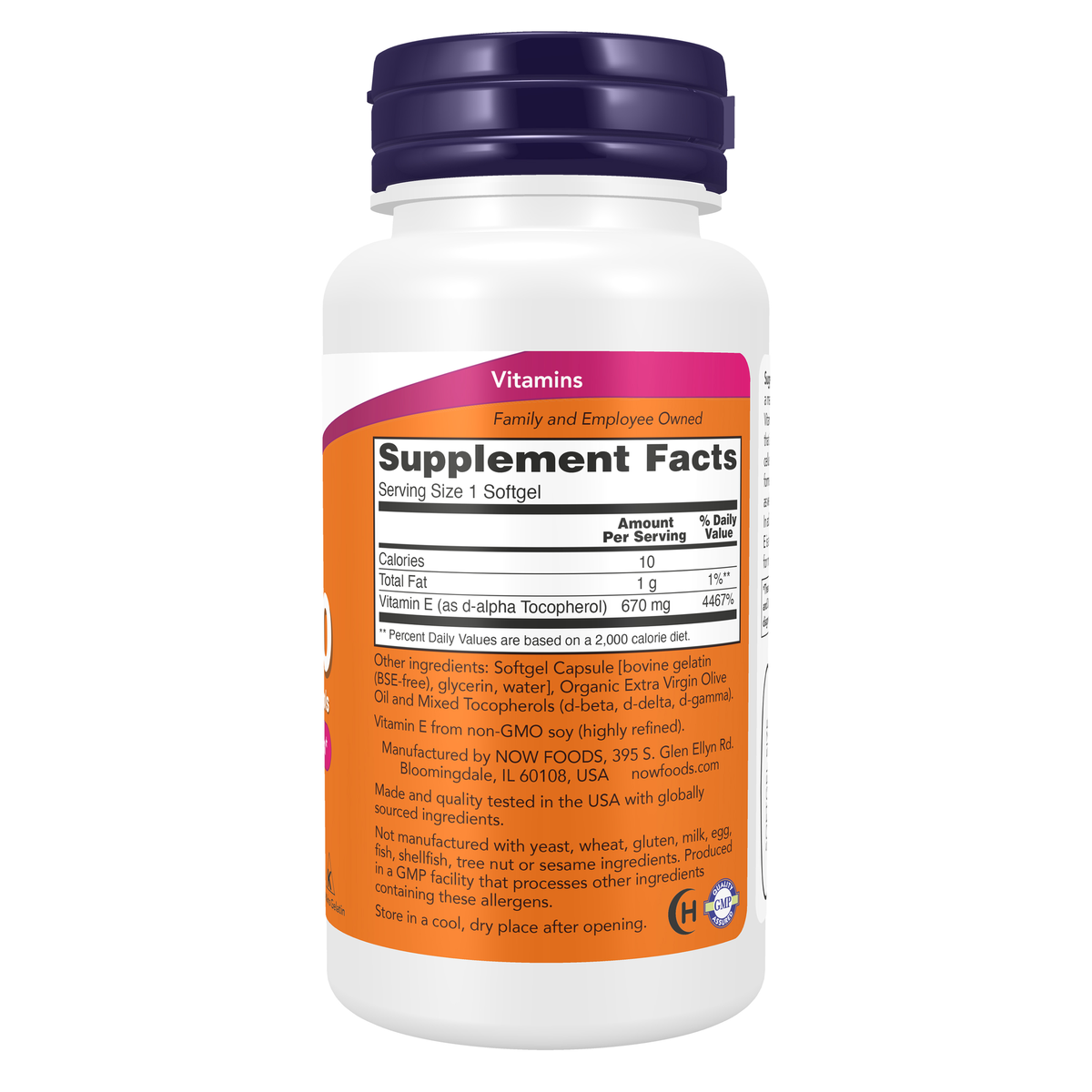 NOW Foods Vitamin E-1000 Mixed Tocopherols - 50 Softgels – Right label / Etykieta producenta